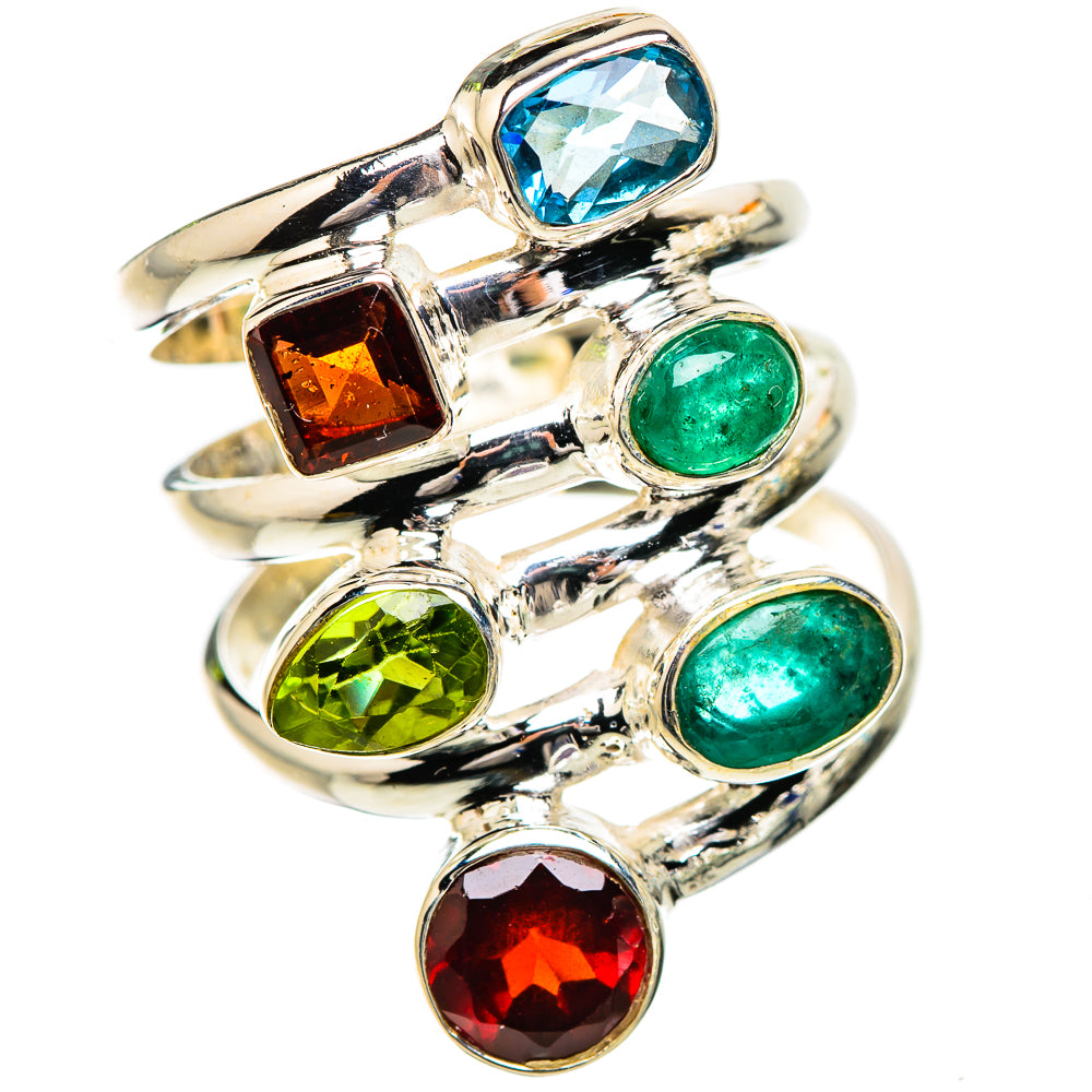 Garnet, Peridot, Blue Topaz, Green Onyx Ring Size 6.25 (925 Sterling Silver) RING135268