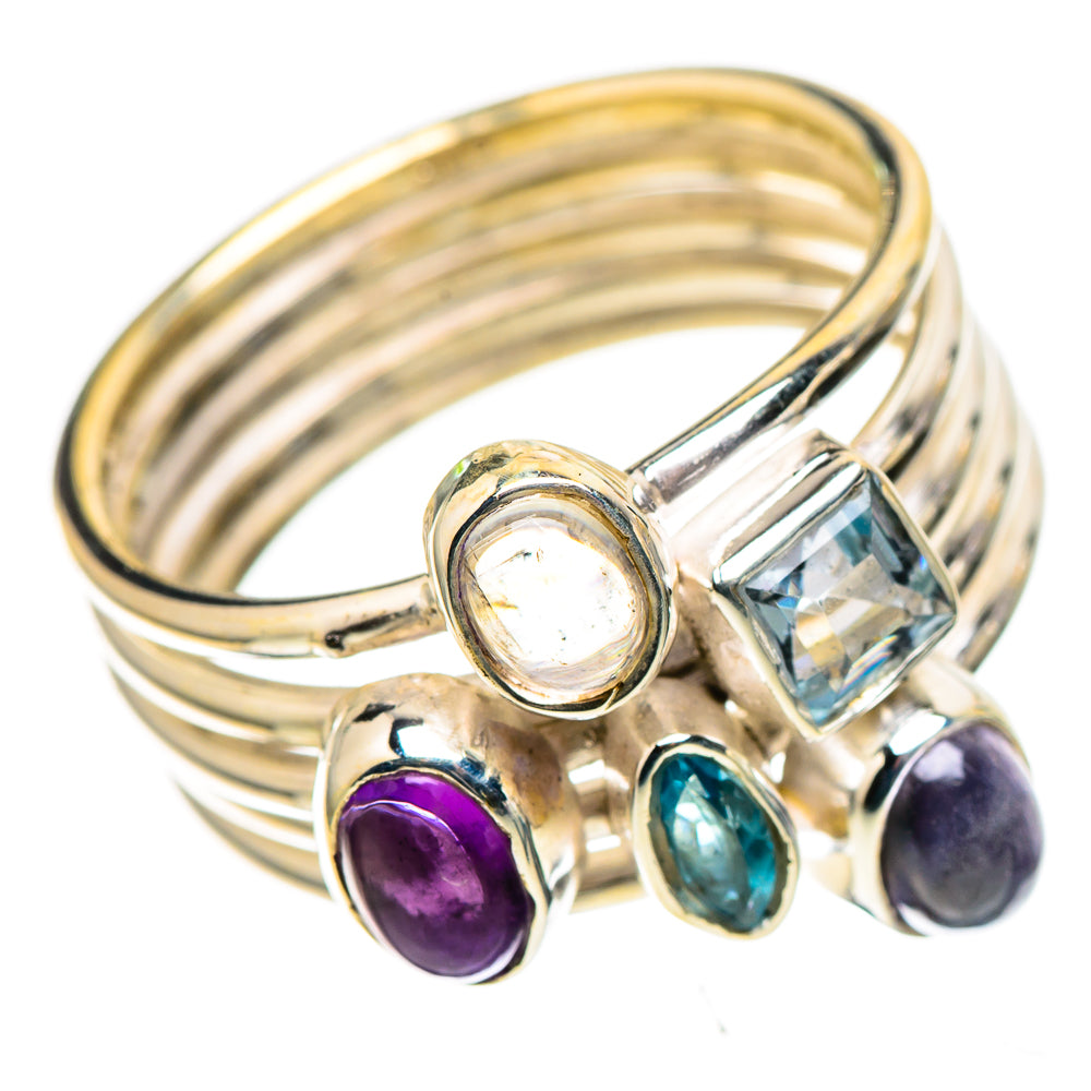 Rainbow Moonstone, Amethyst, Blue Topaz 925 Sterling Silver Ring Size 7 (925 Sterling Silver) RING137684