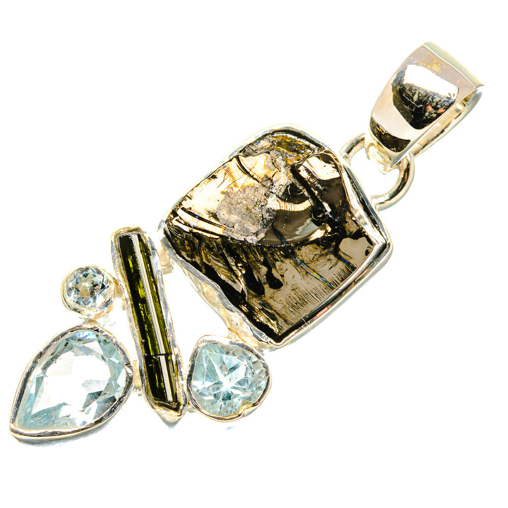 Rough Shungite, Blue Topaz Pendant 1 1/2" (925 Sterling Silver) PD36828