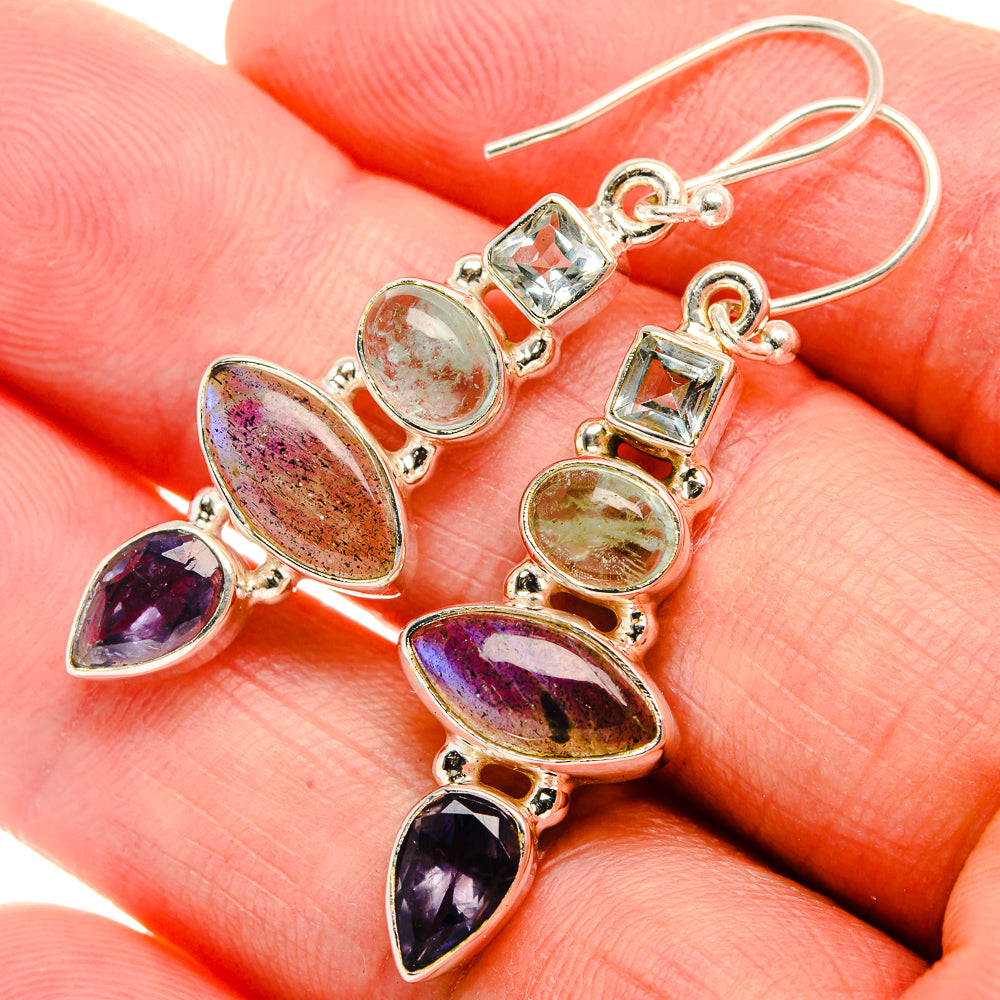 Labradorite, Tanzanite, Aquamarine, Blue Topaz Earrings 1 3/4" (925 Sterling Silver) EARR431845
