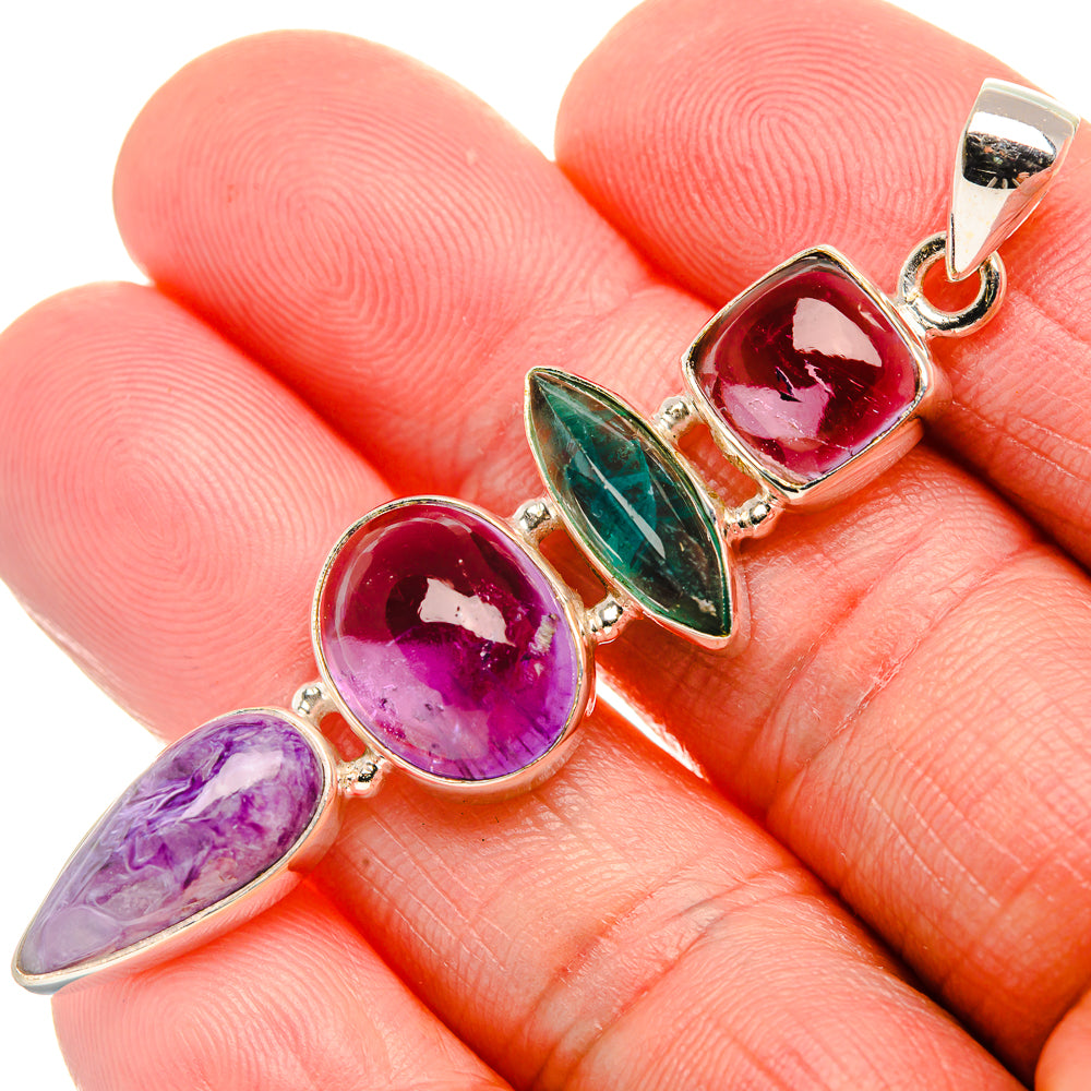 Amethyst, Apatite, Charoite 925 Sterling Silver Pendant 2 3/8" (925 Sterling Silver) PD37654