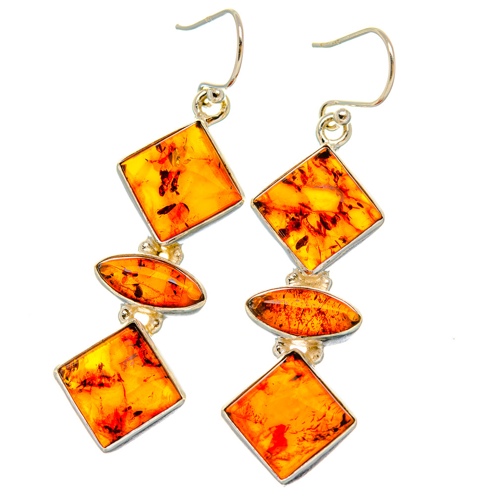 Anasilvercos Baltic Amber Earrings 2" (925 Sterling Silver)