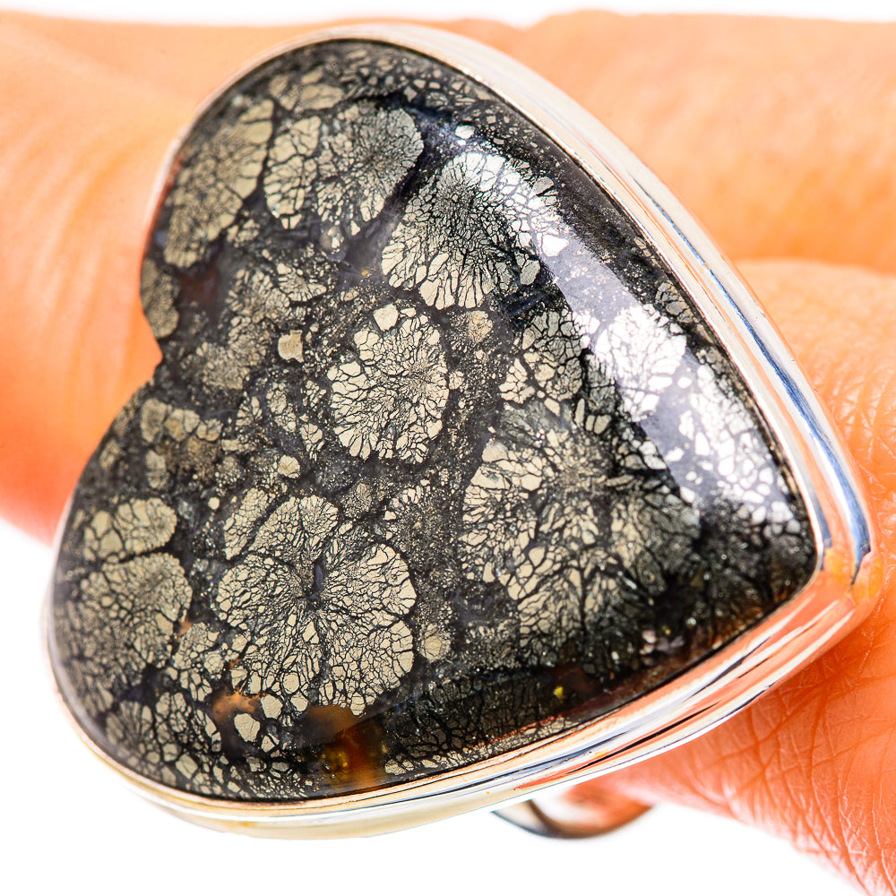 Huge Pyrite In Black Onyx Ring Size 9.75 (925 Sterling Silver) RING135711