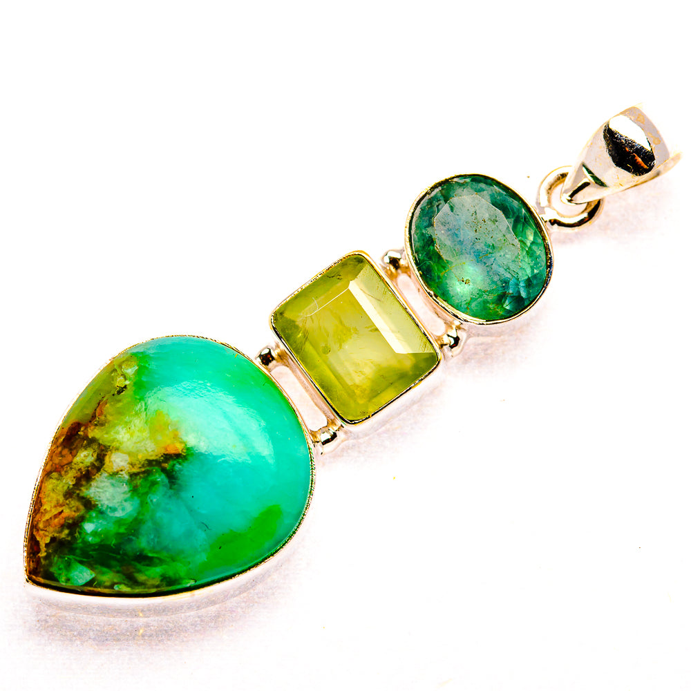 Chrysocolla, Prehnite, Aquamarine 925 Sterling Silver Pendant 2 1/4" (925 Sterling Silver) PD37746