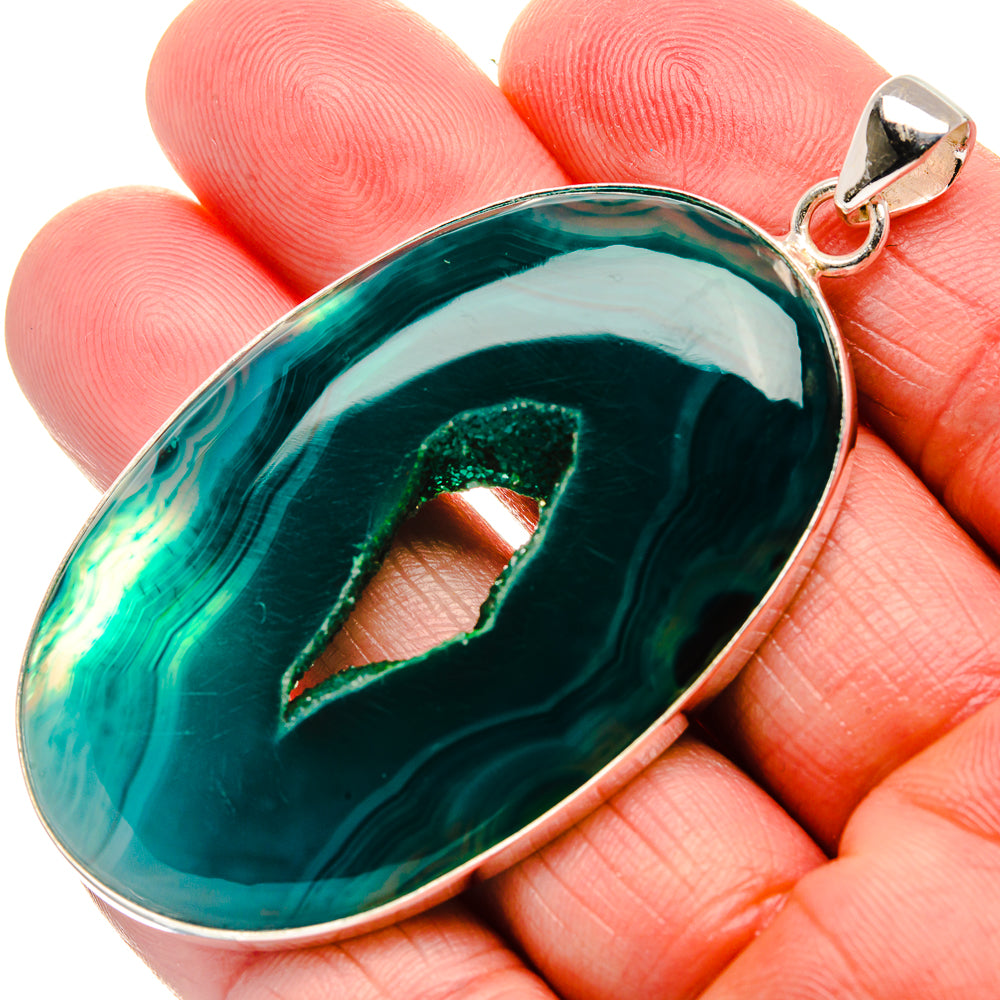 Green Window Druzy Pendant 2 3/4"  (925 Sterling Silver) PD37224