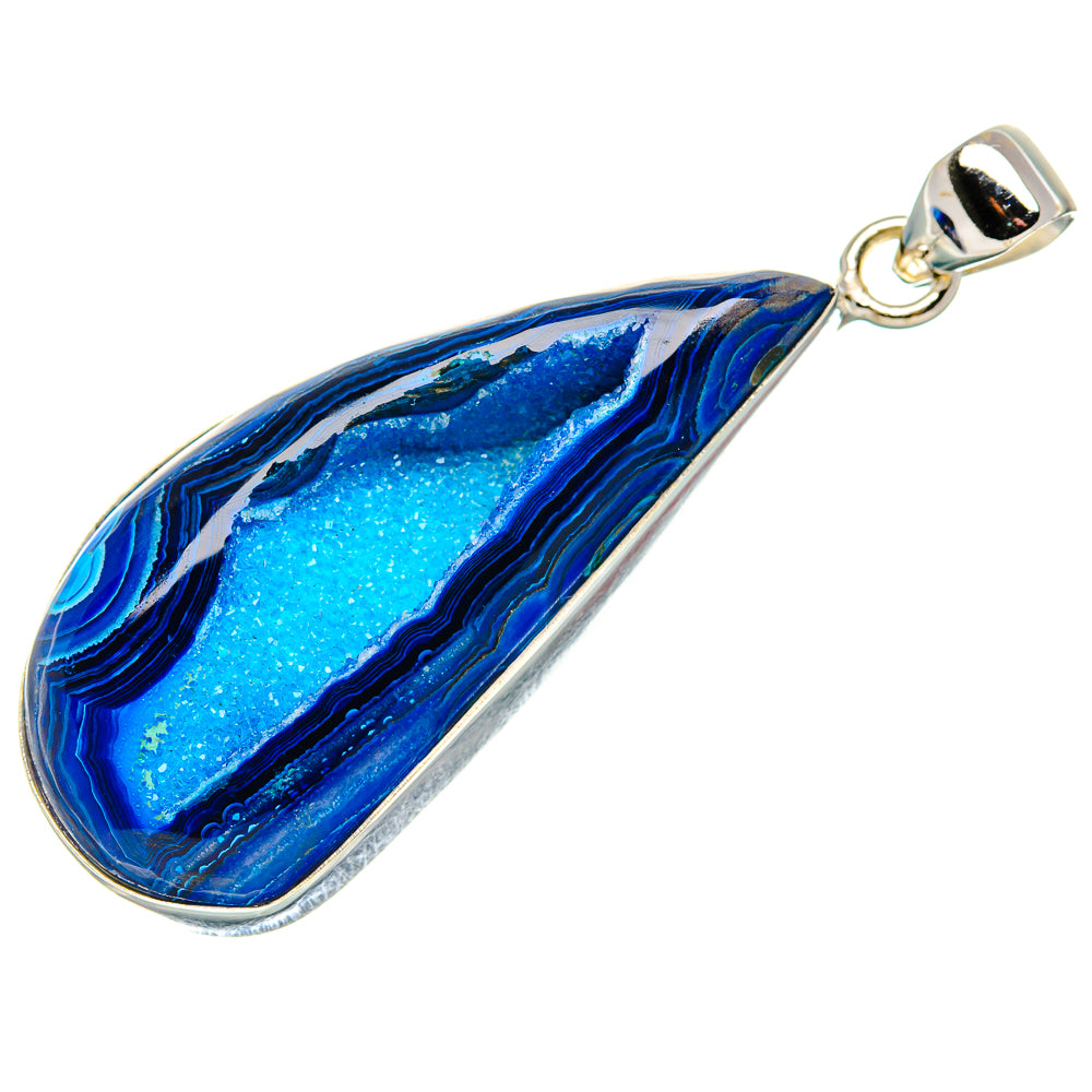 Blue Window Druzy Pendant 2 1/8"  (925 Sterling Silver) PD37187
