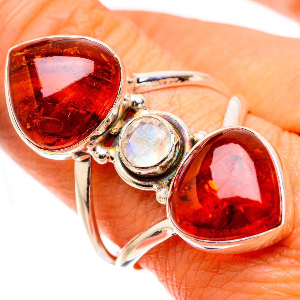 Baltic Amber, Rainbow Moonstone Ring Size 9.75 (925 Sterling Silver) RING134955