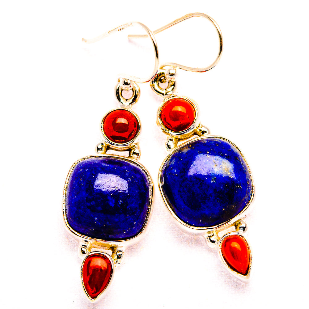 Lapis Lazuli, Red Coral 925 Sterling Silver Earrings 1 5/8" (925 Sterling Silver) EARR431938