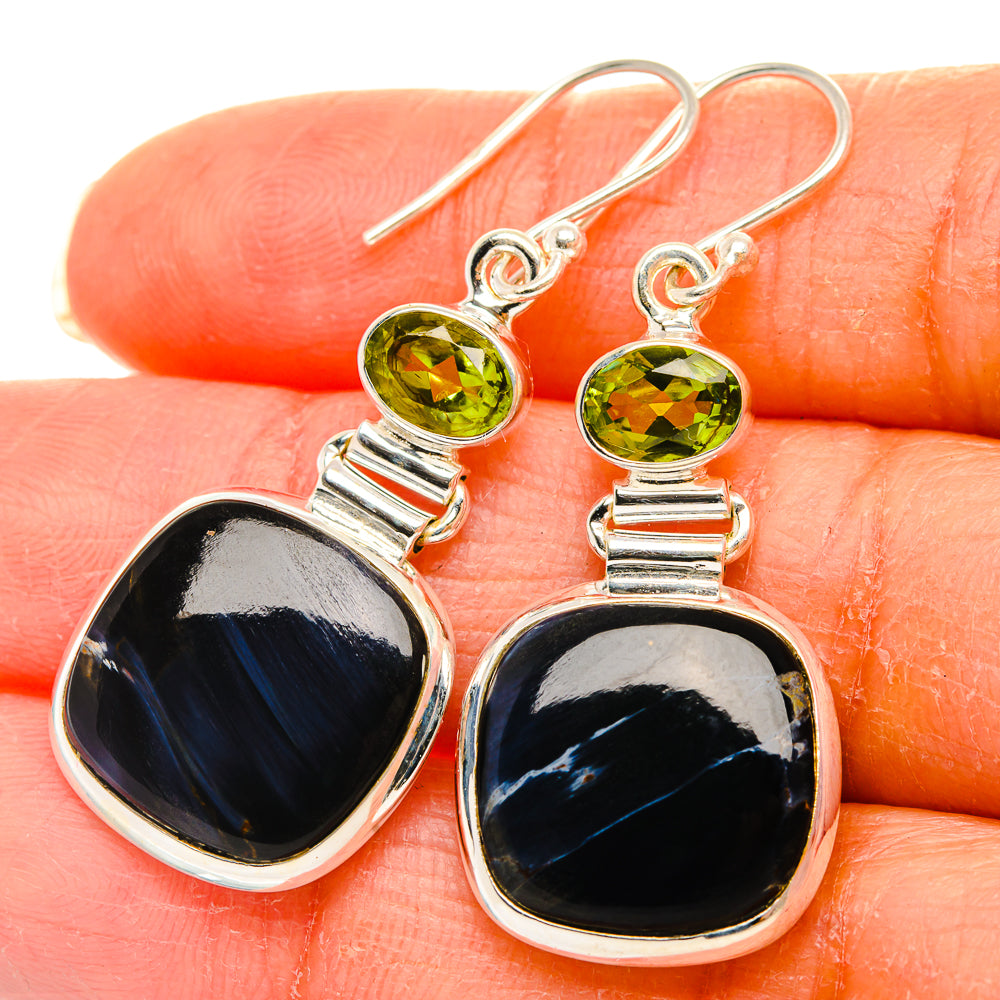 Anasilvercos Pietersite, Peridot Earrings 1 3/4" (925 Sterling Silver)