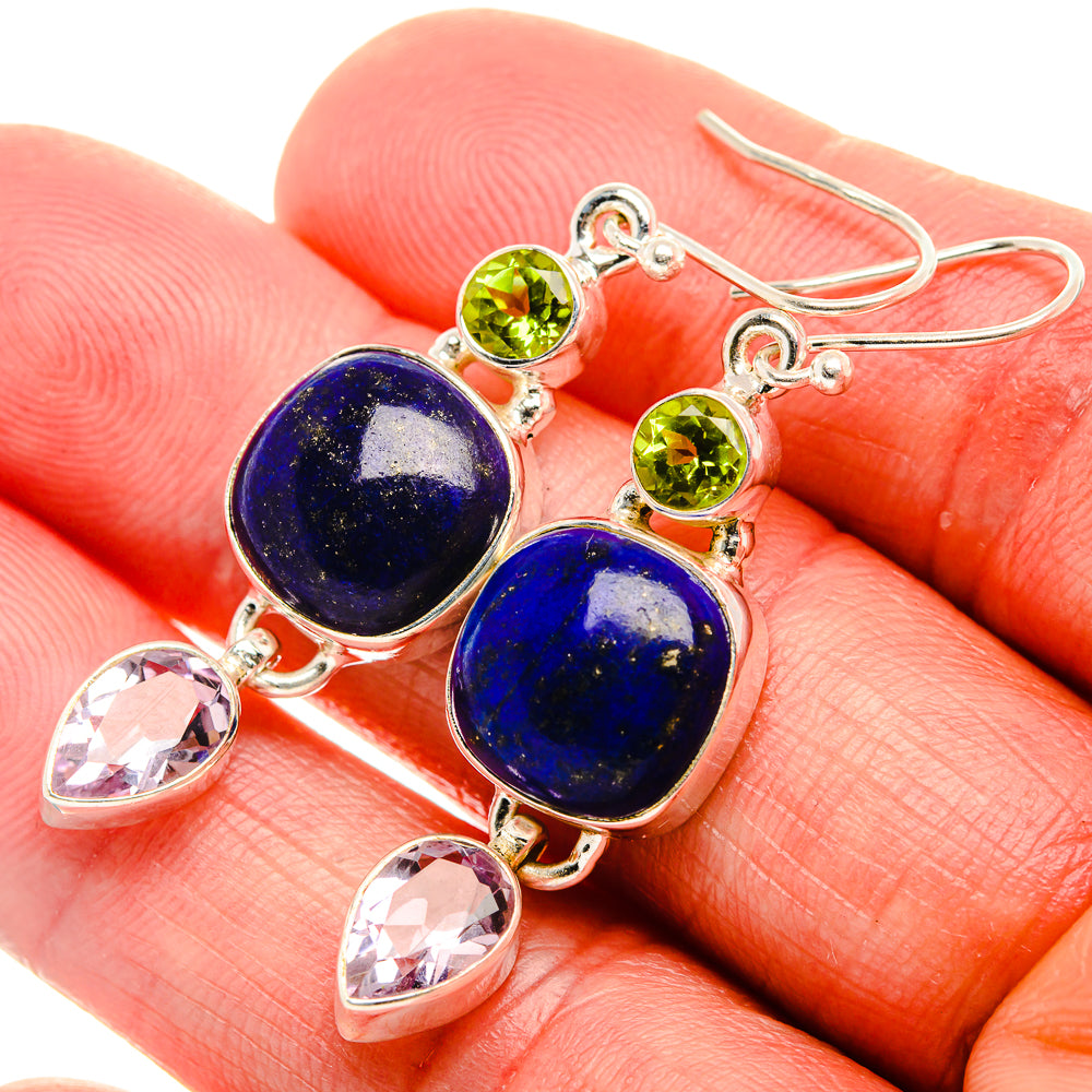 Lapis Lazuli, Kunzite, Peridot Earrings 2" (925 Sterling Silver) EARR431885