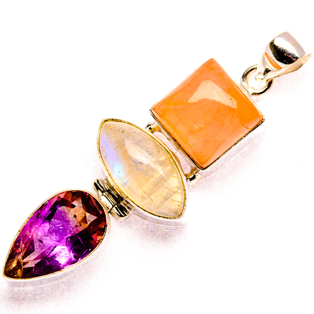 Faceted Ametrine, Rainbow Moonstone, Rose Quartz Pendant 2 1/4" (925 Sterling Silver) PD37590