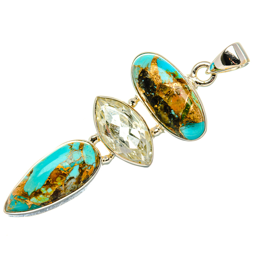 Kingman Mohave Turquoise, White Quartz Pendant 2"  (925 Sterling Silver) PD37216