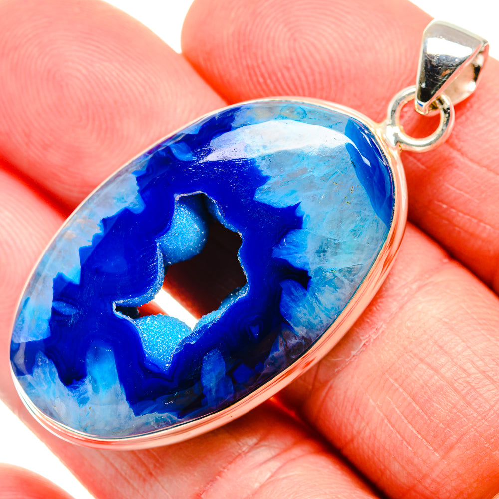 Blue Window Druzy Pendant 2"  (925 Sterling Silver) PD36941