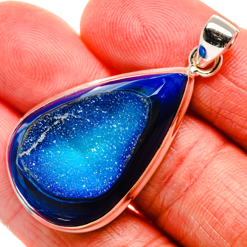 Blue Window Druzy Pendant 1 7/8" (925 Sterling Silver) PD37115