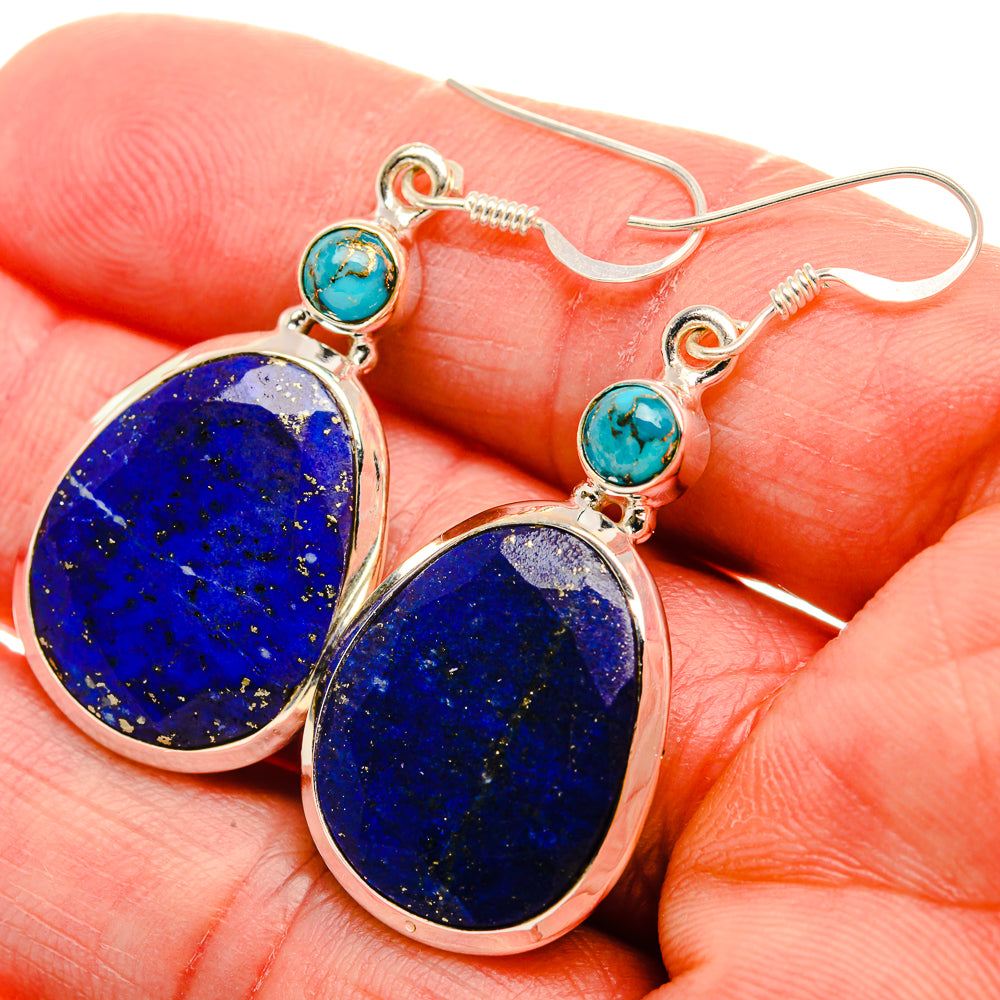 Lapis Lazuli, Blue Copper Composite Turquoise Earrings 1 7/8" (925 Sterling Silver) EARR431838