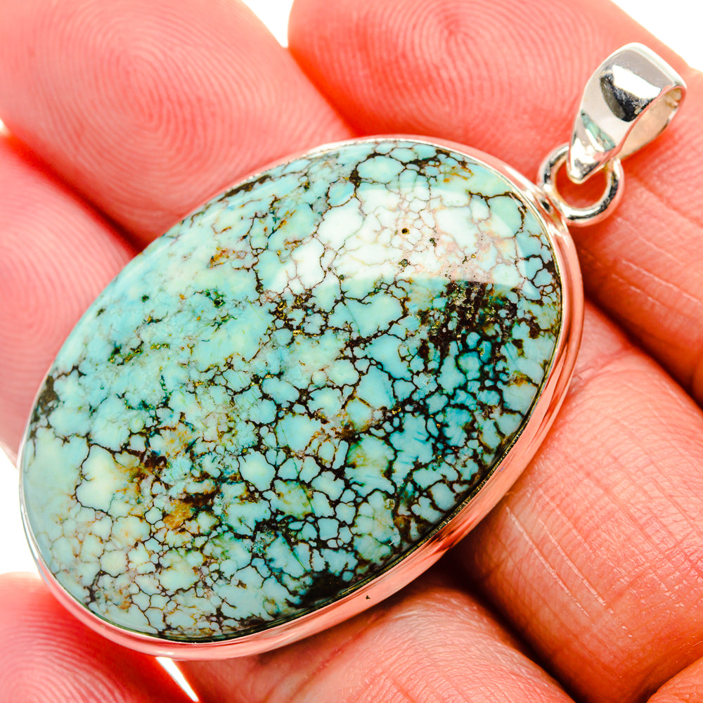 Tibetan Turquoise Pendant 2" (925 Sterling Silver) PD37015