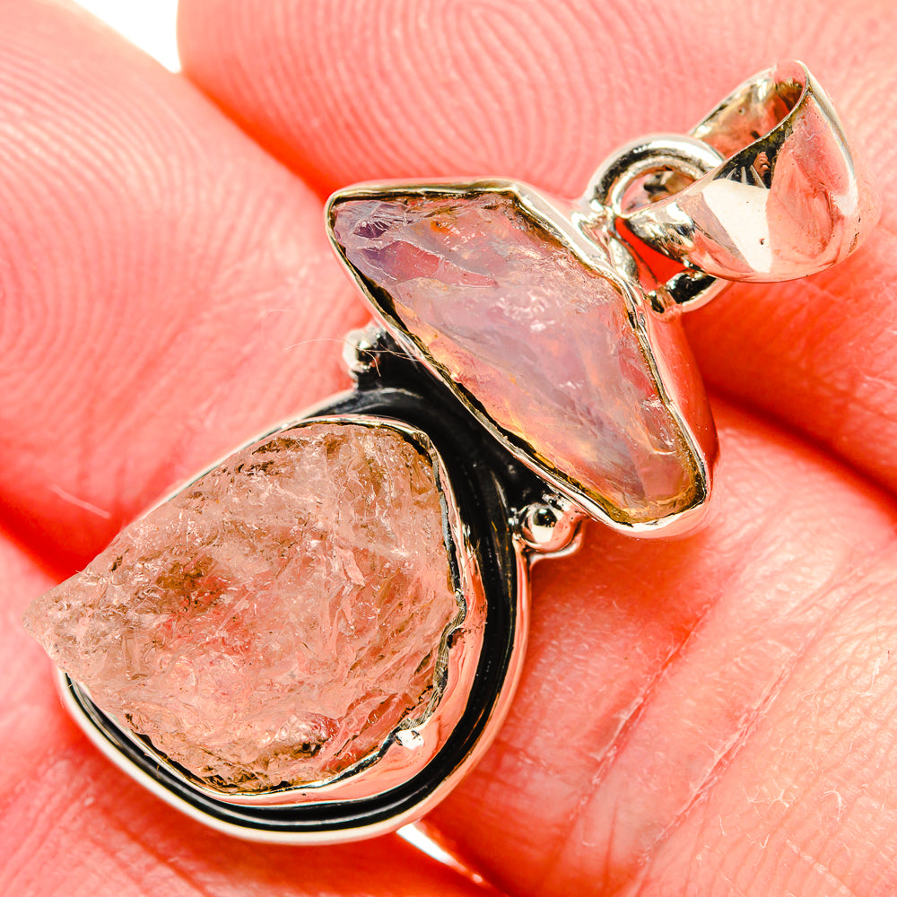 Rough Rose Quartz Pendant 1 3/8" (925 Sterling Silver) PD36759