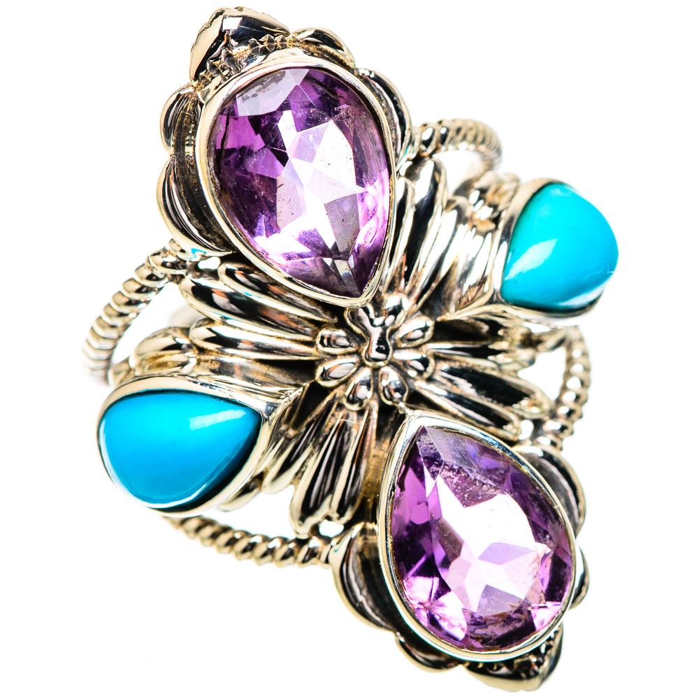 Large Faceted Amethyst, Sleeping Beauty Turquoise Ring Size 7.25 (925 Sterling Silver) RING135965