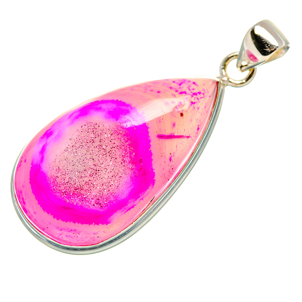 Pink Agate Druzy Pendant 2" (925 Sterling Silver) PD36866
