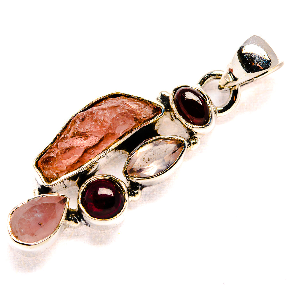 Rough Rose Quartz, Garnet Pendant 1 1/2" (925 Sterling Silver) PD36774