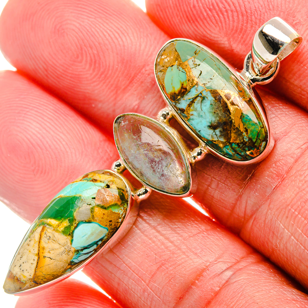 Kingman Mohave Turquoise, Aquamarine Pendant 2 1/8"  (925 Sterling Silver) PD37188