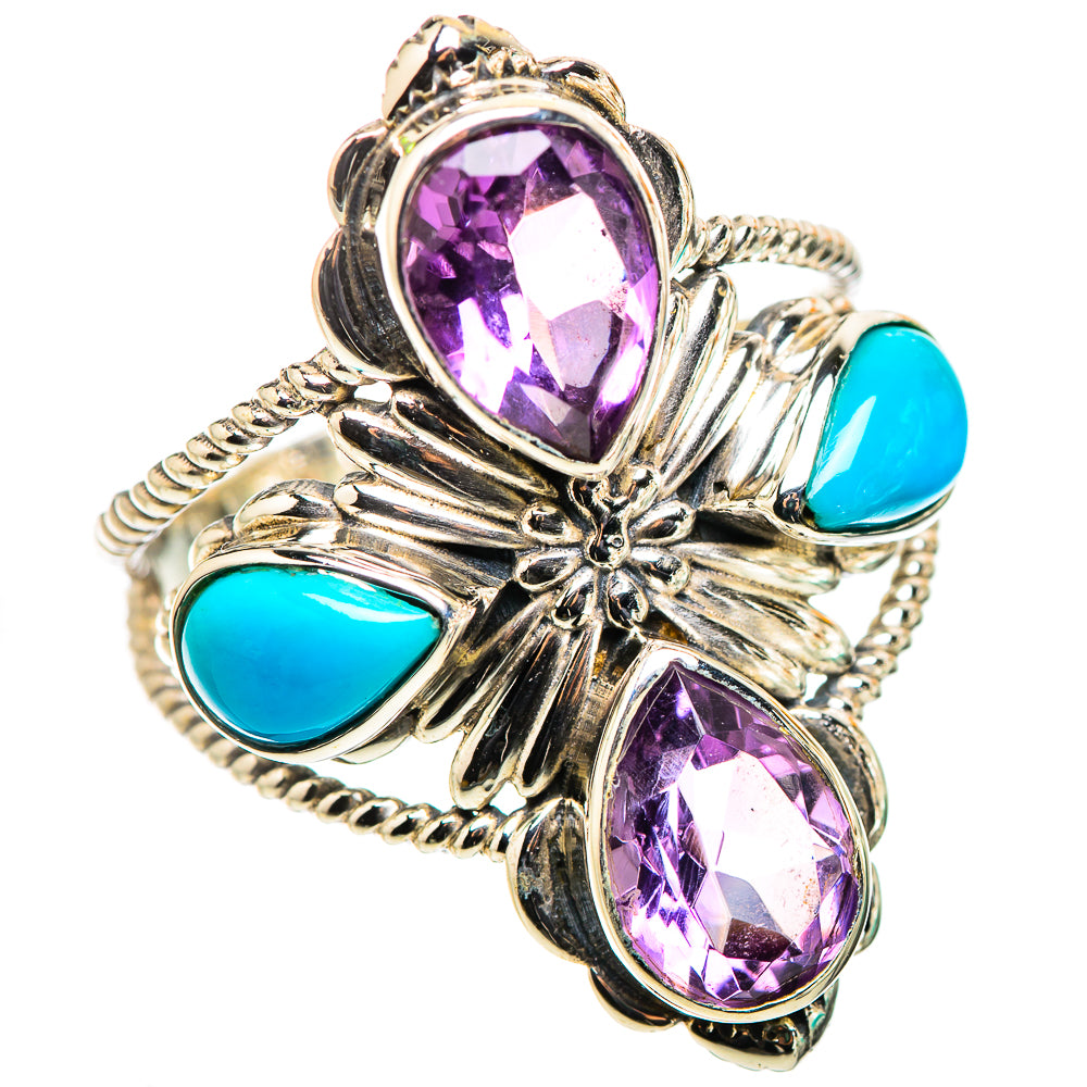 Large Faceted Amethyst, Sleeping Beauty Turquoise Ring Size 11 (925 Sterling Silver) RING135717