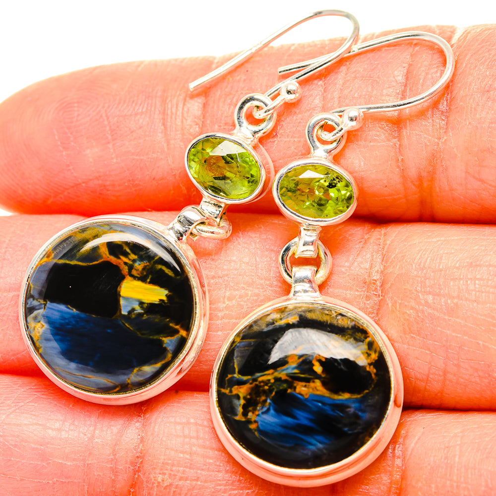 Pietersite, Peridot Earrings 1 3/4" (925 Sterling Silver) EARR431584