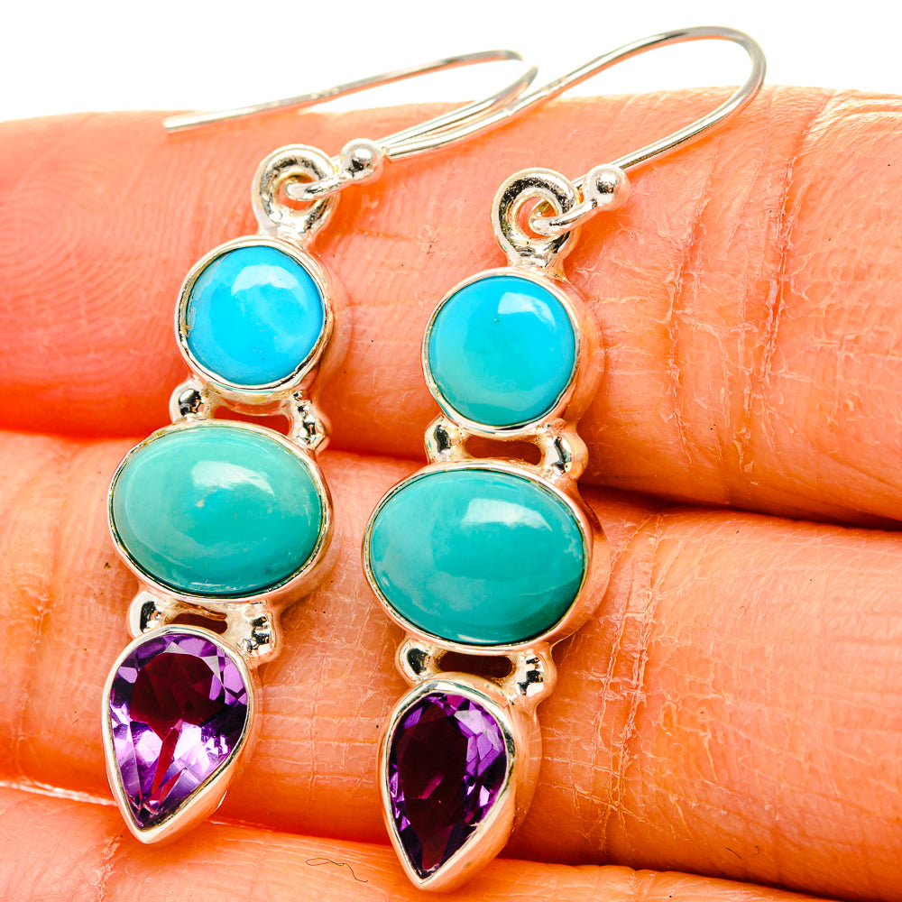 Sleeping Beauty Turquoise, Amethyst Earrings 1 1/2" (925 Sterling Silver) EARR431744
