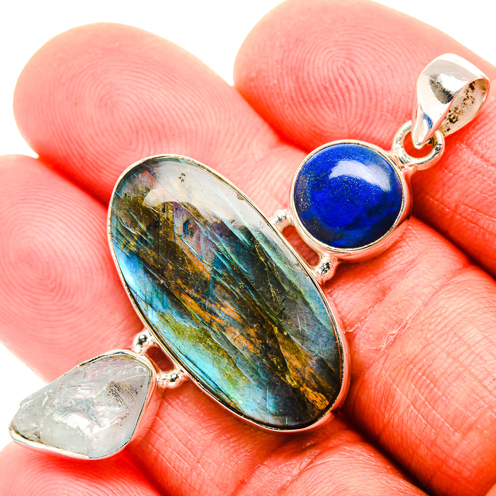 Labradorite, Lapis Lazuli, Aquamarine Pendant 2 1/8" (925 Sterling Silver) PD37387