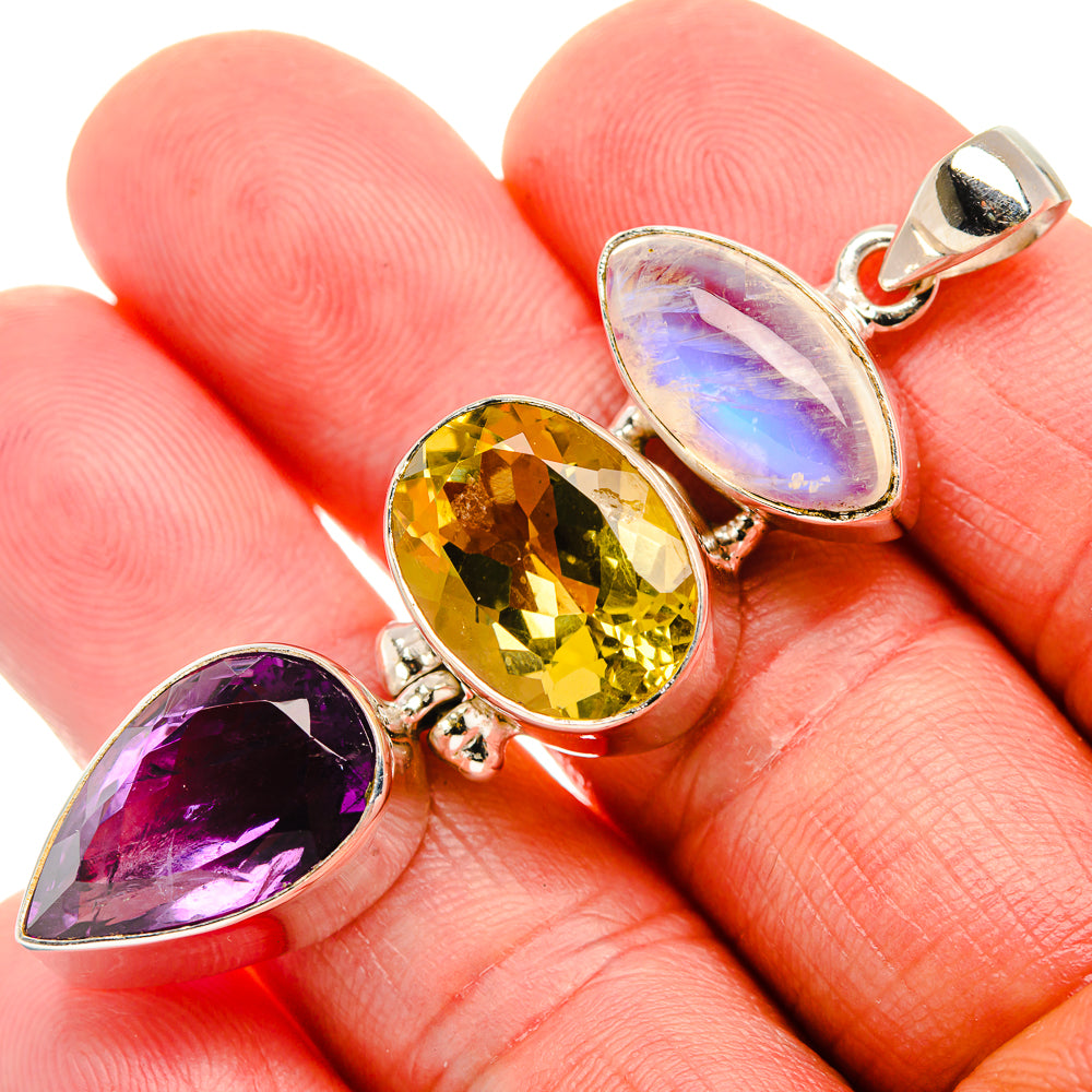 Faceted Citrine, Amethyst, Rainbow Moonstone Pendant 2 3/8" (925 Sterling Silver) PD37433