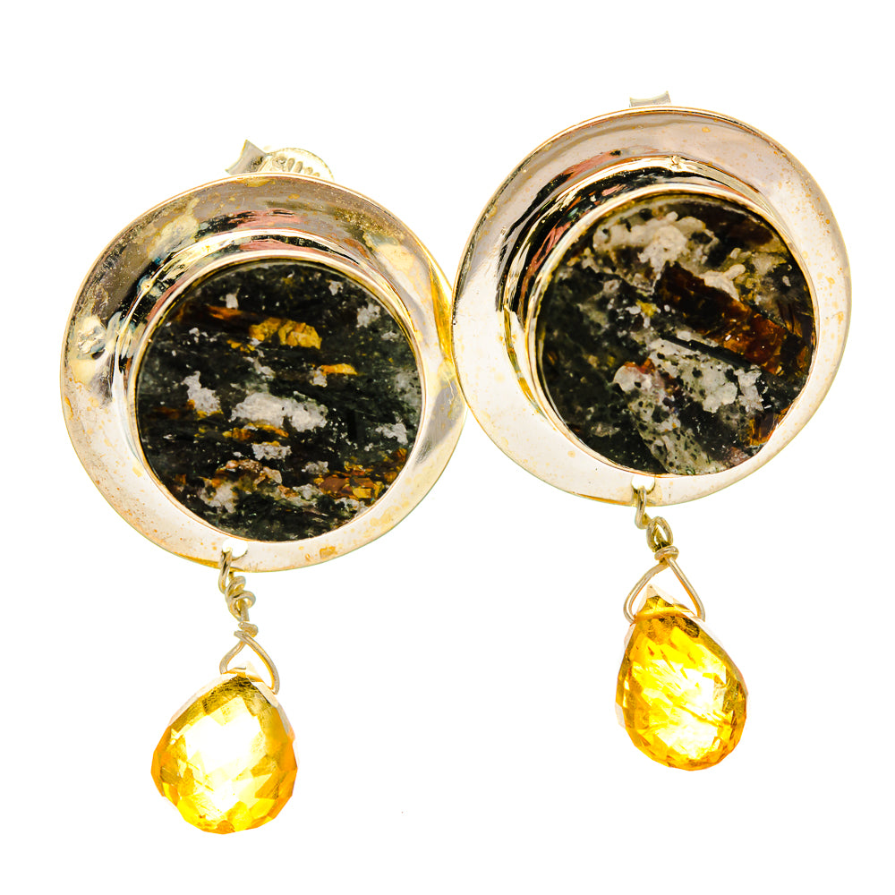 Rough Astrophyllite, Citrine Earrings 1 3/8" (925 Sterling Silver) EARR431827