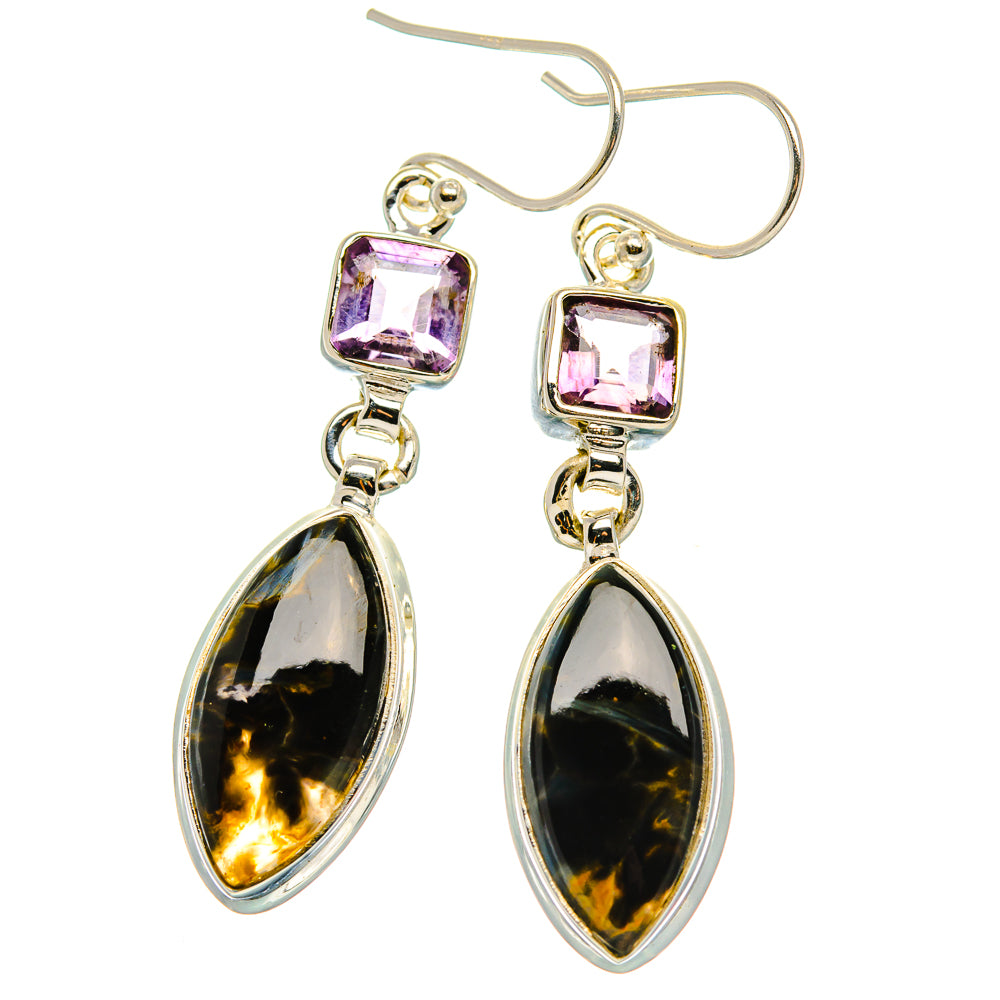 Pietersite, Amethyst Earrings 2"  (925 Sterling Silver) EARR431664
