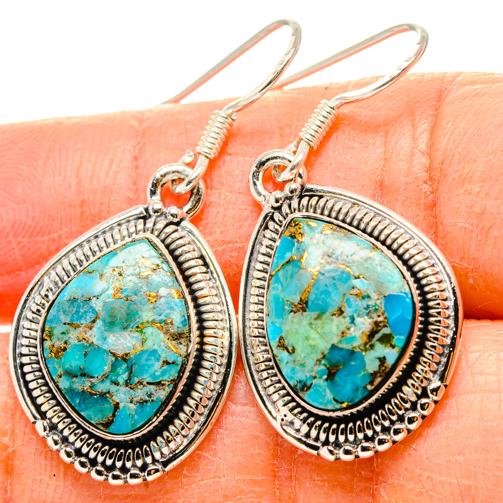 Blue Copper Composite Turquoise Earrings 1 1/2" (925 Sterling Silver) EARR431482