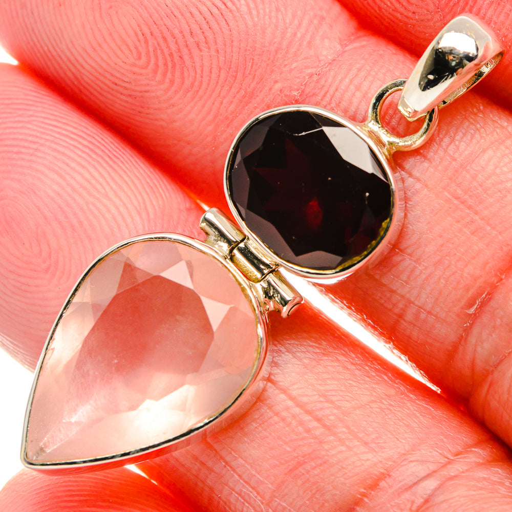 Rose Quartz, Garnet Pendant 1 5/8" (925 Sterling Silver) PD37538