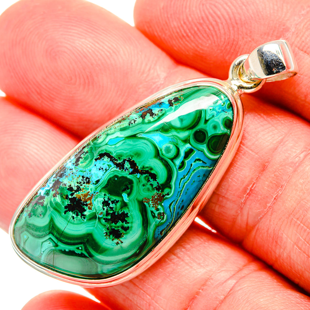 Malachite In Chrysocolla Pendant 2"  (925 Sterling Silver) PD36911