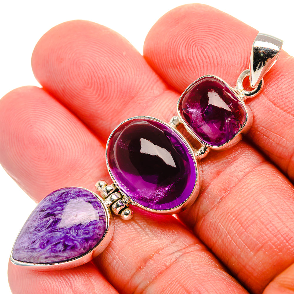 Charoite, Amethyst 925 Sterling Silver Pendant 2 3/8" (925 Sterling Silver) PD37644