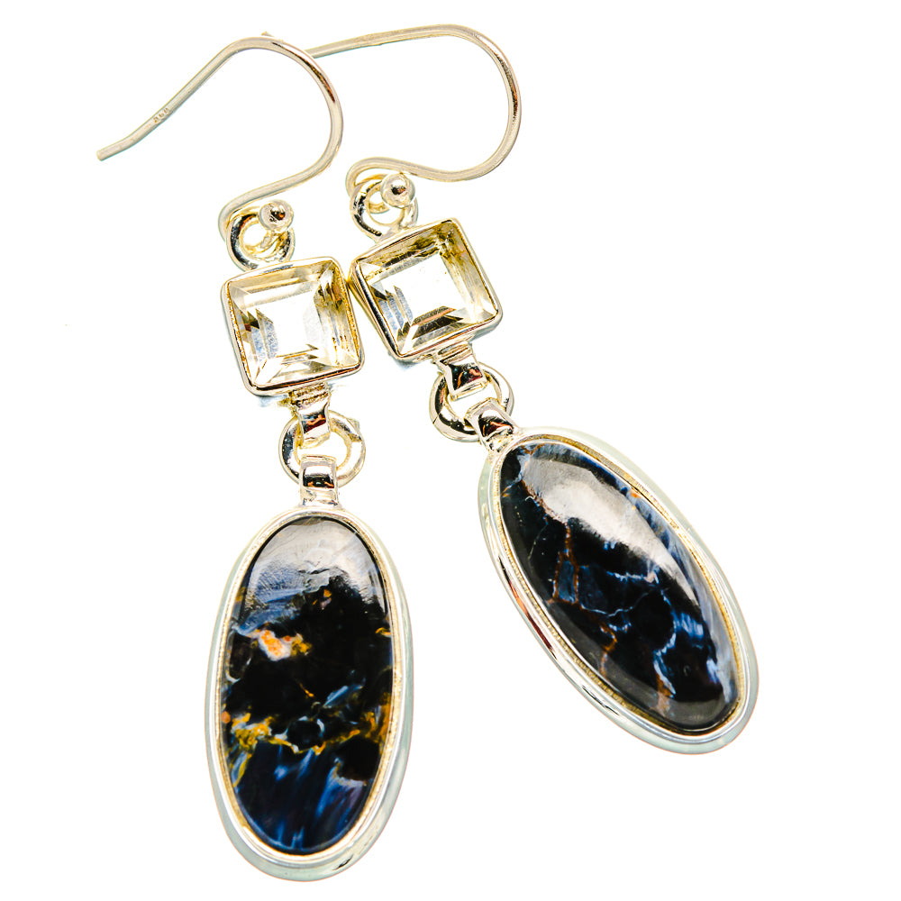 Pietersite, White Quartz Earrings 2" (925 Sterling Silver) EARR431620