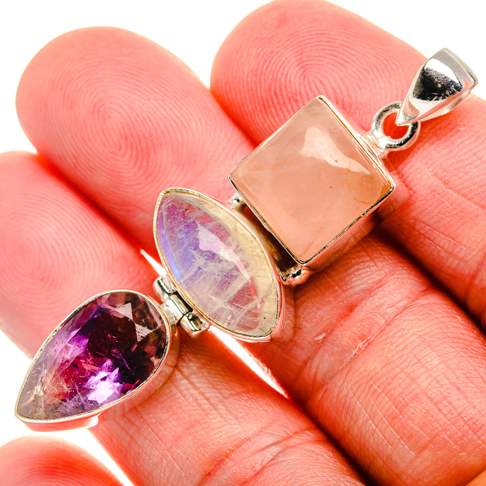 Faceted Ametrine, Rainbow Moonstone, Rose Quartz Pendant 2 1/4" (925 Sterling Silver) PD37590