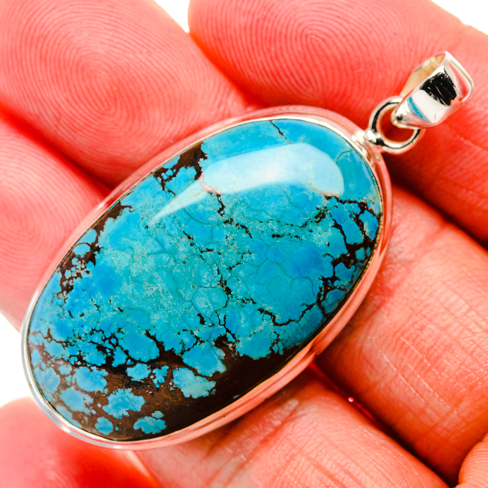 Tibetan Turquoise Pendant 2"  (925 Sterling Silver) PD37159