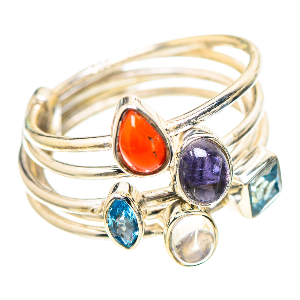 Tanzanite, Red Coral, Blue Topaz, Rainbow Moonstone 925 Sterling Silver Ring Size 7.5 (925 Sterling Silver) RING137435