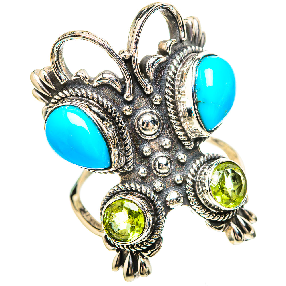 Large Sleeping Beauty Turquoise, Peridot 925 Sterling Silver Ring Size 7 (925 Sterling Silver) RING137357