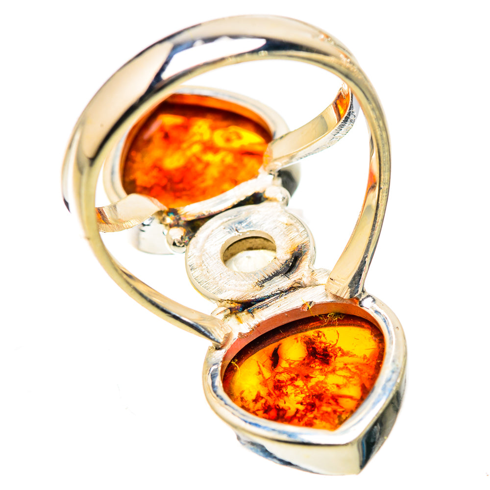 Large Baltic Amber, Rainbow Moonstone Ring Size 7.5 (925 Sterling Silver) RING135703
