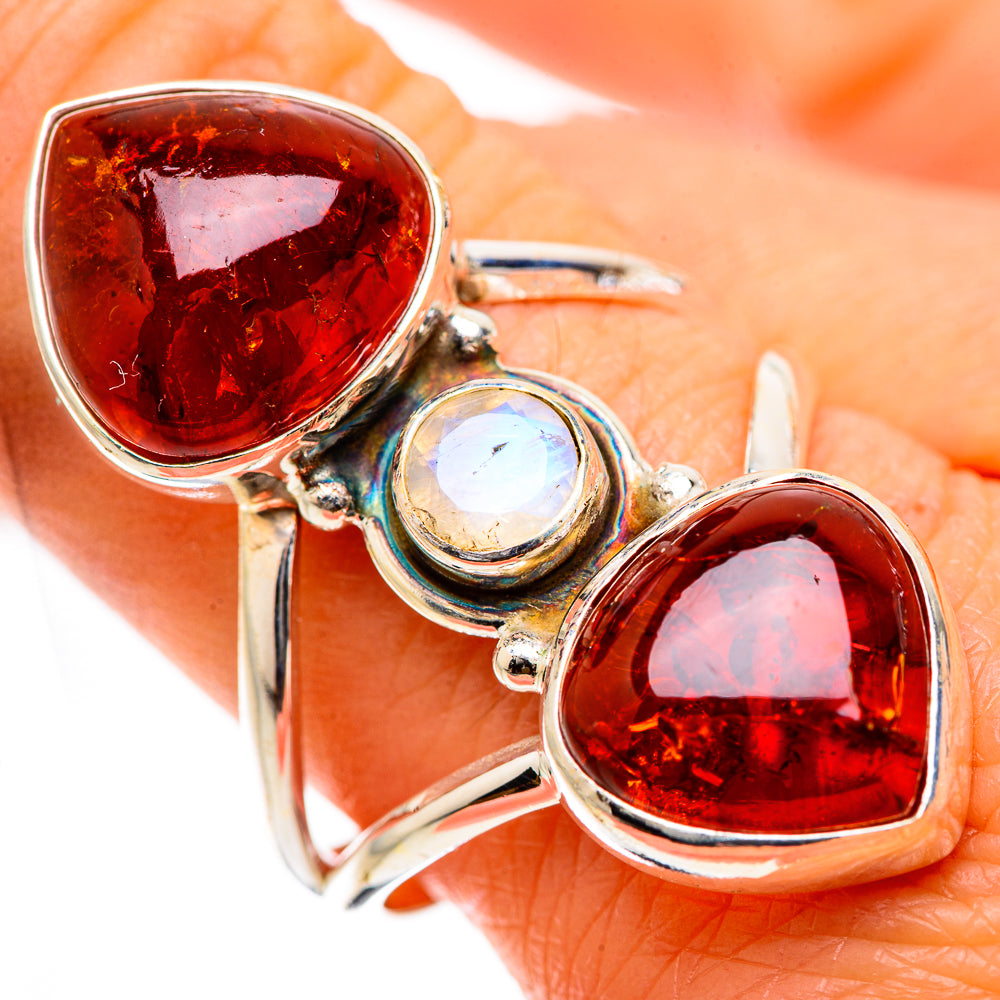Large Baltic Amber, Rainbow Moonstone Ring Size 9.5 (925 Sterling Silver) RING135562