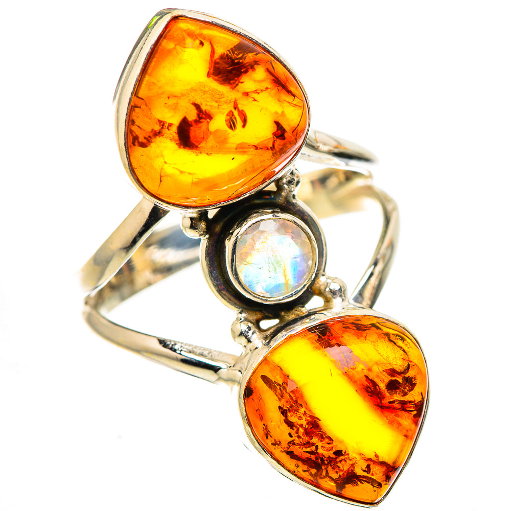 Baltic Amber, Rainbow Moonstone Ring Size 9.75 (925 Sterling Silver) RING134955