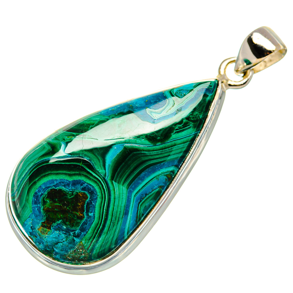 Malachite In Chrysocolla Pendant 1 7/8" (925 Sterling Silver) PD36971