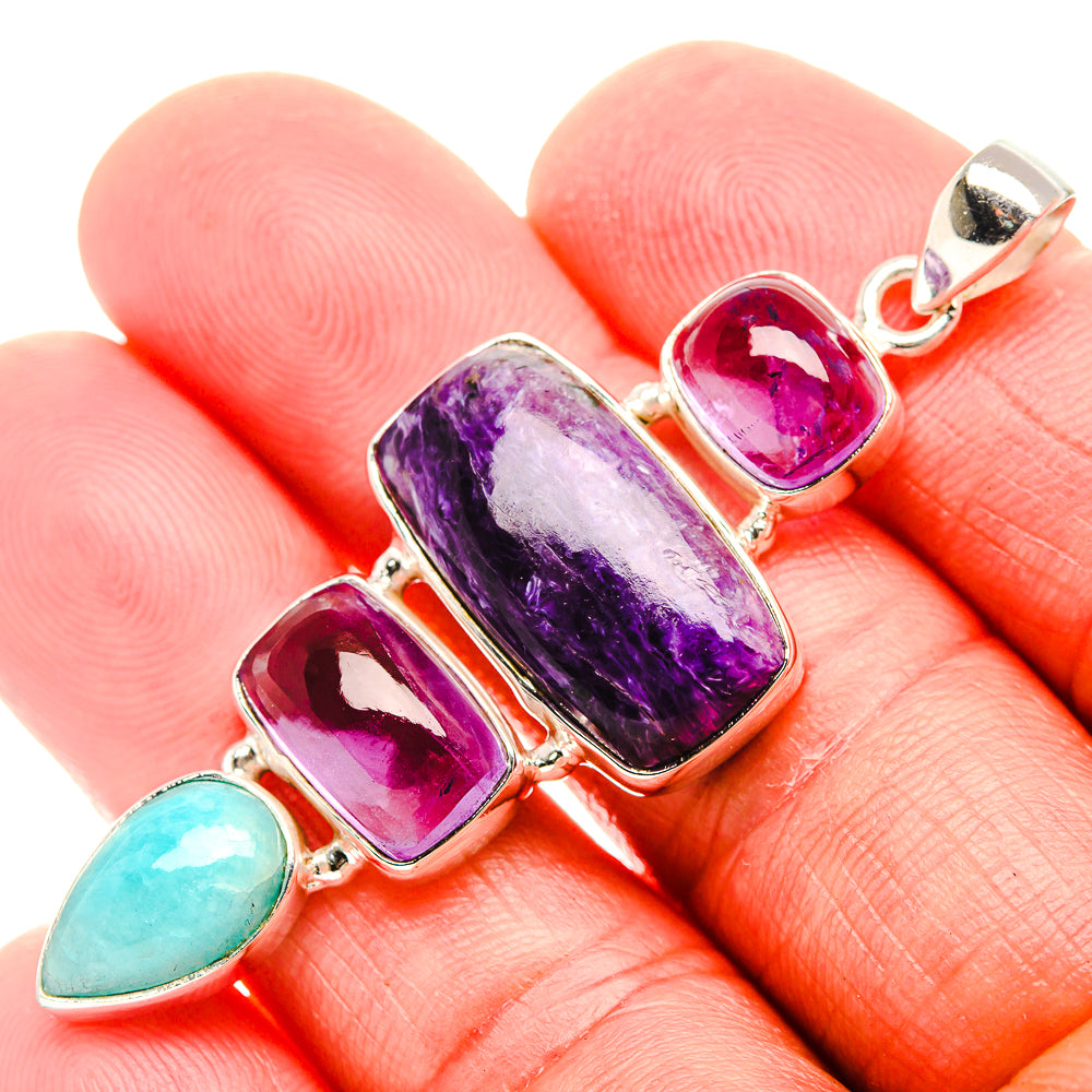 Charoite, Amethyst, Larimar Pendant 2 3/8" (925 Sterling Silver) PD37389