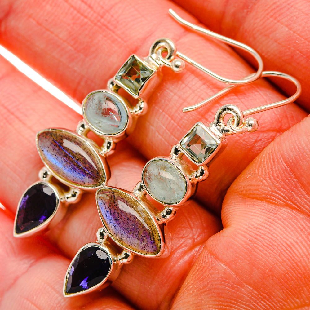 Labradorite, Tanzanite, Aquamarine, Blue Topaz Earrings 1 3/4" (925 Sterling Silver) EARR431833