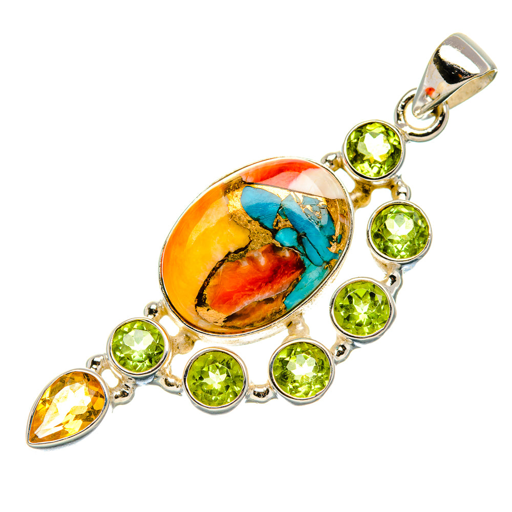 Spiny Oyster Turquoise, Peridot, Citrine 925 Sterling Silver Pendant 2 1/8" (925 Sterling Silver) PD37626