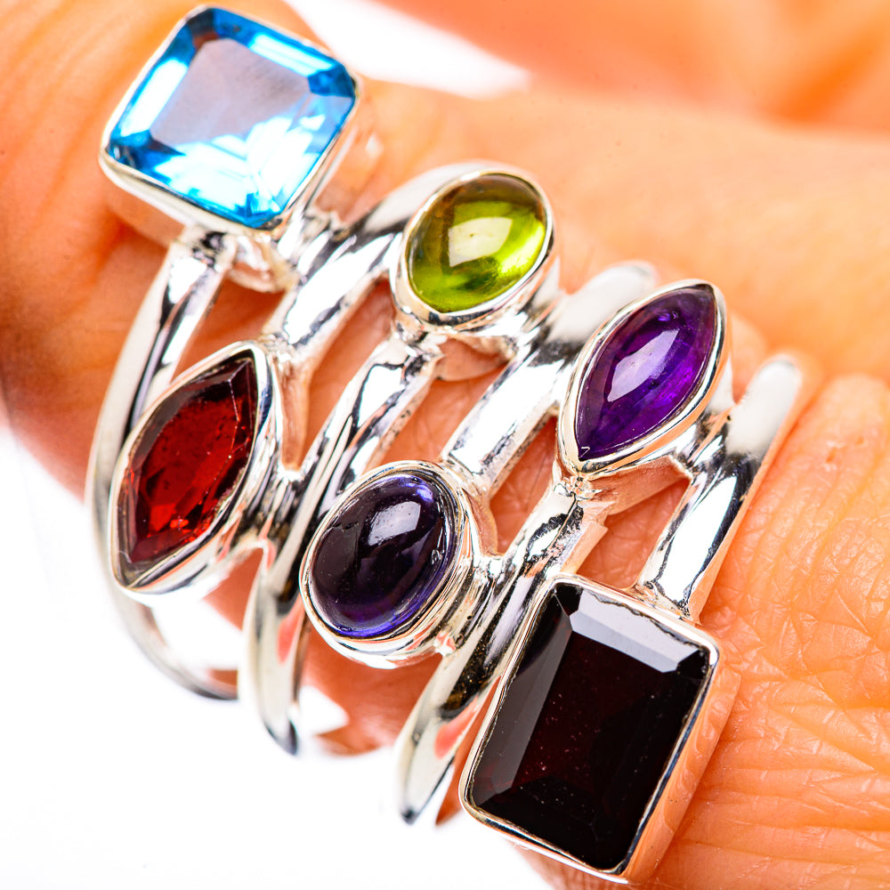 Large Garnet, Amethyst, Peridot, Tanzanite, Blue Topaz Ring Size 9.75 (925 Sterling Silver) RING135964