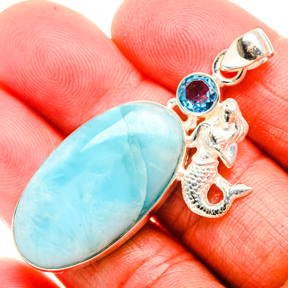 Larimar, Blue Topaz 925 Sterling Silver Pendant 2" Ana Co P37372